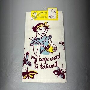 Blue Q Retro Dish Towel My Safe Word is Takeout Kitchen Butterflies Funny